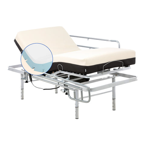 Geriafy - Pack Cama Eléctrica Ajustable en 4 Alturas con Colchón Ortopédico de Espuma viscoelástica de Algodón y Barandillas de Cama (80x190 cm, Patas ajustables)