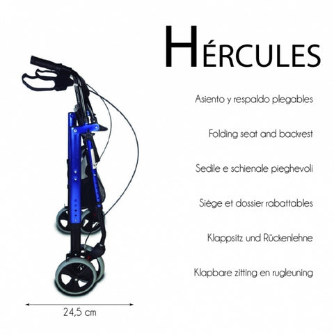 Andador plegable rollator de 4 ruedas grandes color azul
