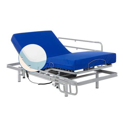 Cama hospitalaria con colchón sanitario viscoelástico y barandillas - 80x200 cm
