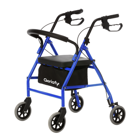 Andador para personas mayores | 4 ruedas | Frenos en el manillar | Plegable | Azul