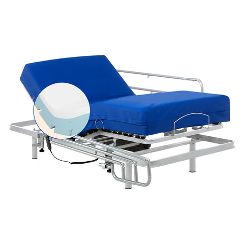 Cama hospitalaria con colchón sanitario viscoelástico plus y barandillas de cama