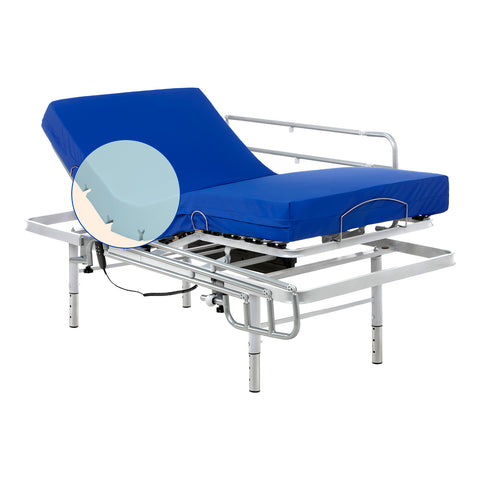 Cama hospitalaria con patas ajustables, colchón sanitario HR y barandillas de cama