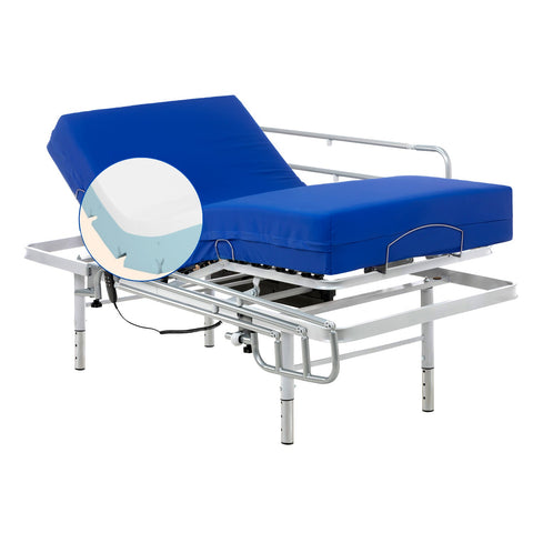 Cama hospitalaria con patas ajustables, colchón sanitario viscoelástico plus y barandillas de cama - 90x190 cm