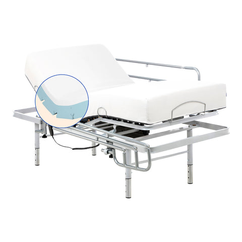 Geriafy - Pack Cama ortopédica eléctrica | Colchón Visco Tencel (90x190 cm, Patas regulables + Barandillas de cama)