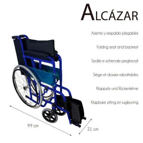 Silla de ruedas plegable con ruedas grandes color azul
