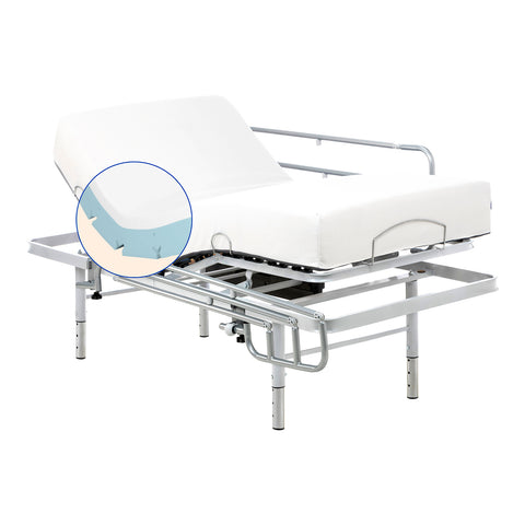 Geriafy - Pack Cama ortopédica eléctrica | Colchón Visco Tencel (80x190 cm - Mando a distancia, Patas regulables + Barandillas de cama)