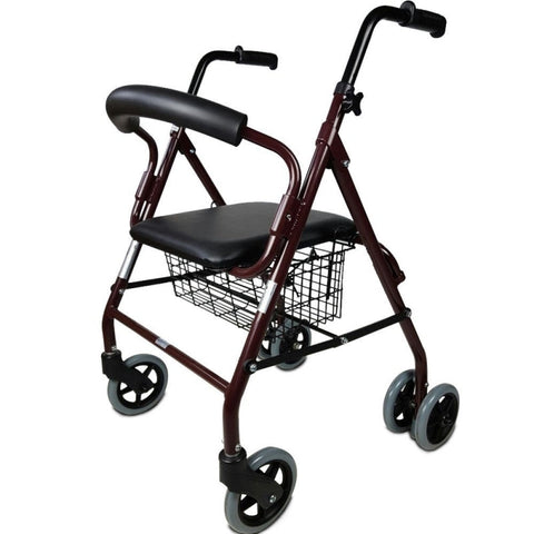 Andador plegable de 4 ruedas y frenos por presión