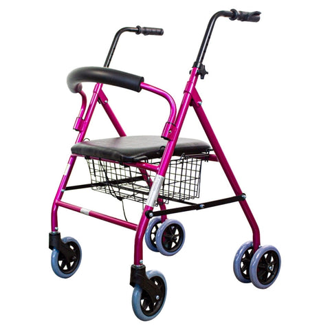 Andador plegable de 4 ruedas y frenos por presión