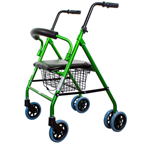 Andador plegable de 4 ruedas y frenos por presión