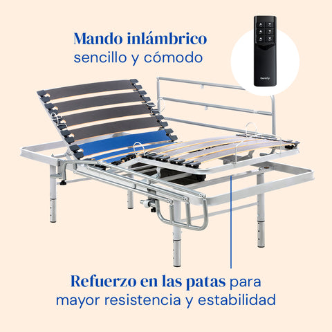 Pack Cama Articulada regulable en altura con Colchón Impermeable Origin HR | Mando inalámbrico (105x190 cm, barandillas)