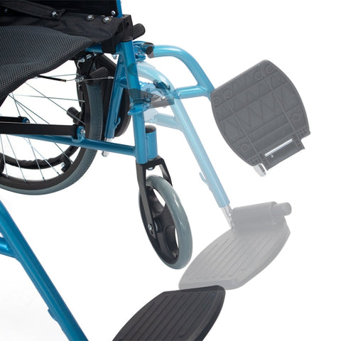 Silla de ruedas plegable con respaldo partido y reposabrazos abatible color azul