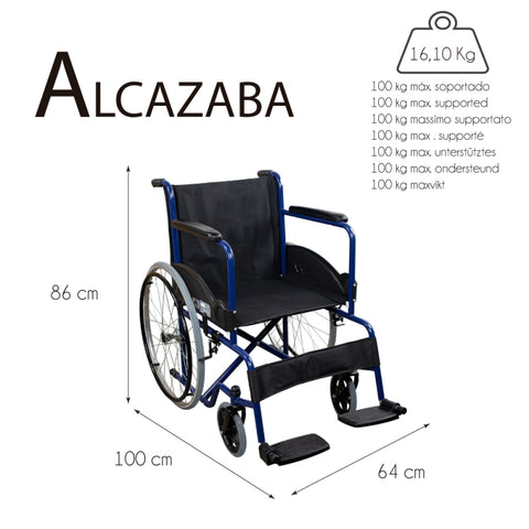 Silla de ruedas plegable autopropulsable color azul