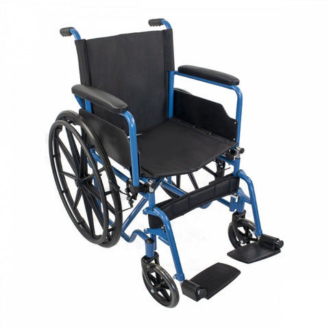 Silla de ruedas plegable con ruedas grandes extraíbles, color azul