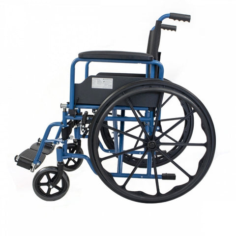 Silla de ruedas plegable con ruedas grandes extraíbles, color azul
