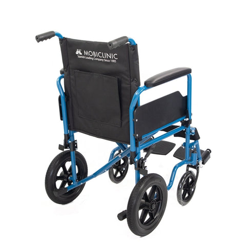 Silla de ruedas plegable con ruedas pequeñas color azul