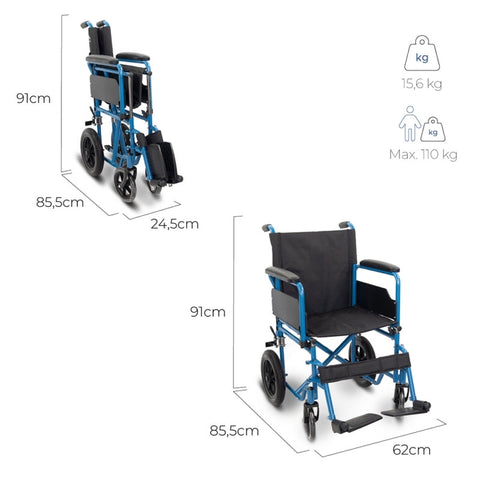 Silla de ruedas plegable con ruedas pequeñas color azul